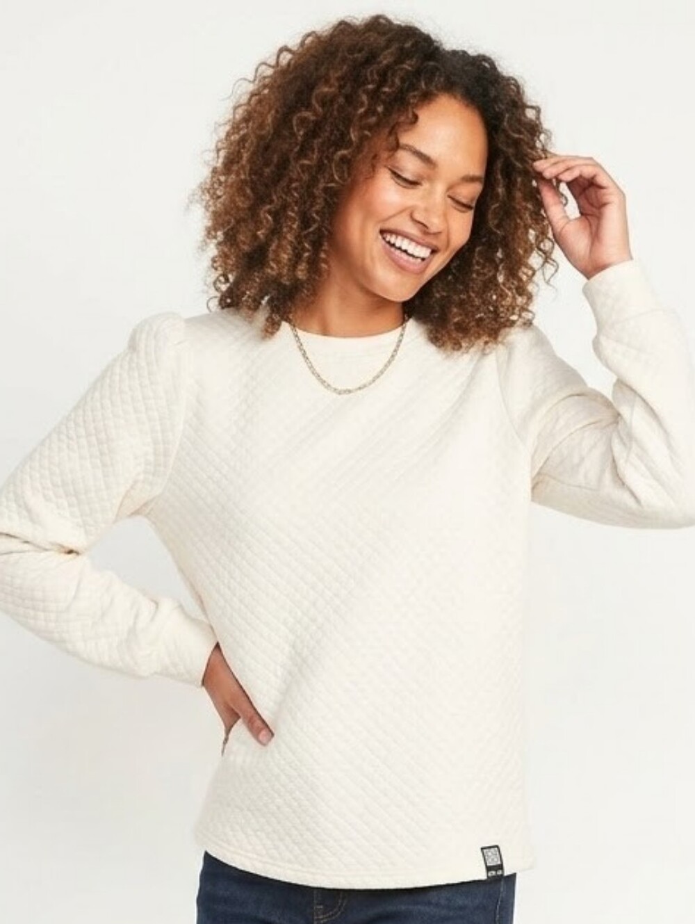 Quilted Oversized Cream Long Sleeve Sweater